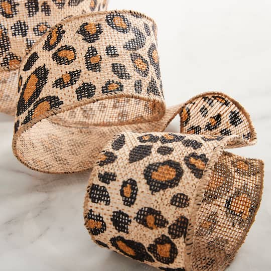 2.5'' x 3yd. Faux Burlap Wired Cheetah Ribbon by Celebrate It®
